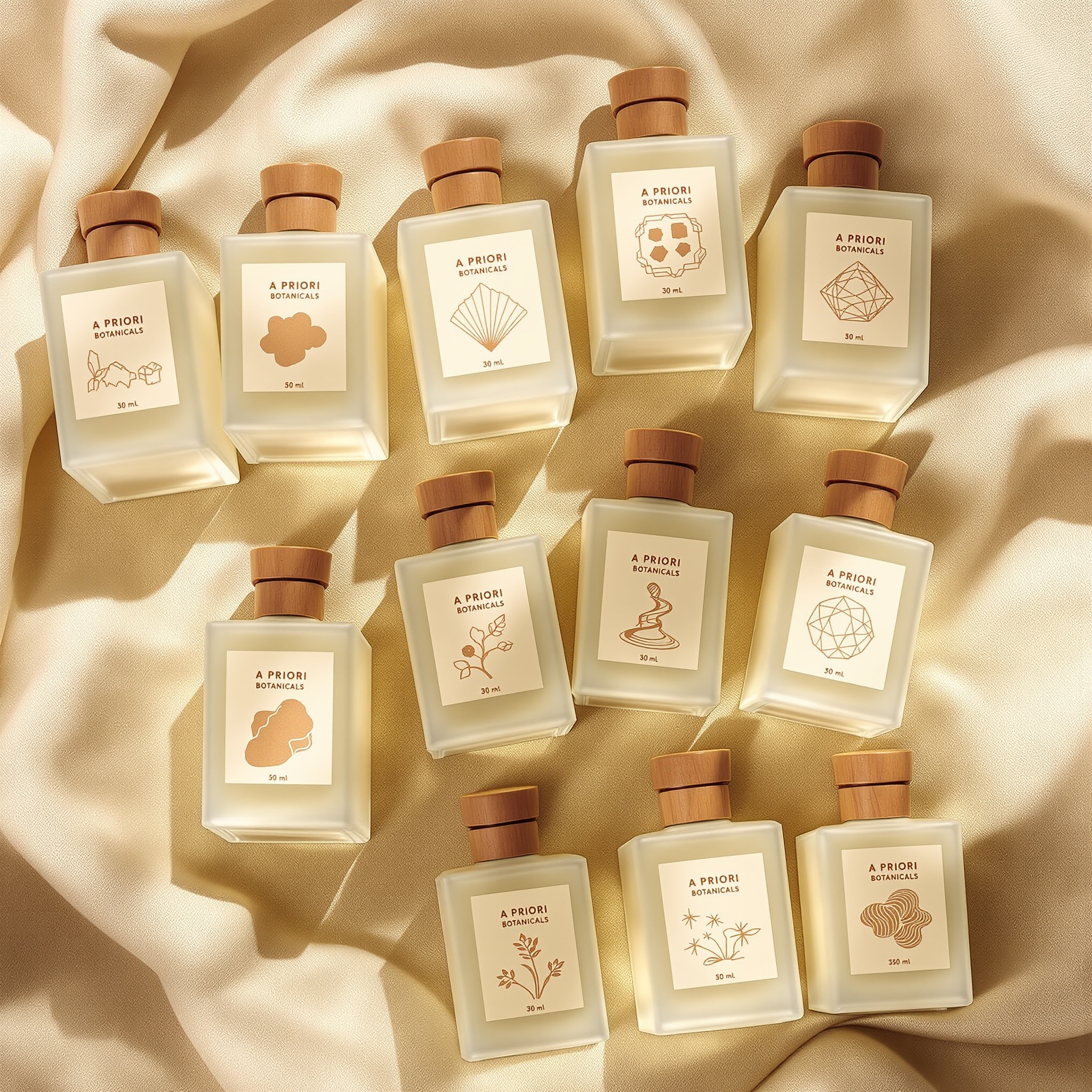 A Priori custom fragrance bottles laid out for an event